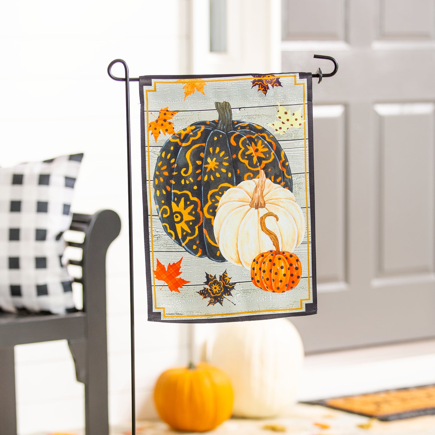 Patterned Pumpkins and Leaves Garden Suede Flag