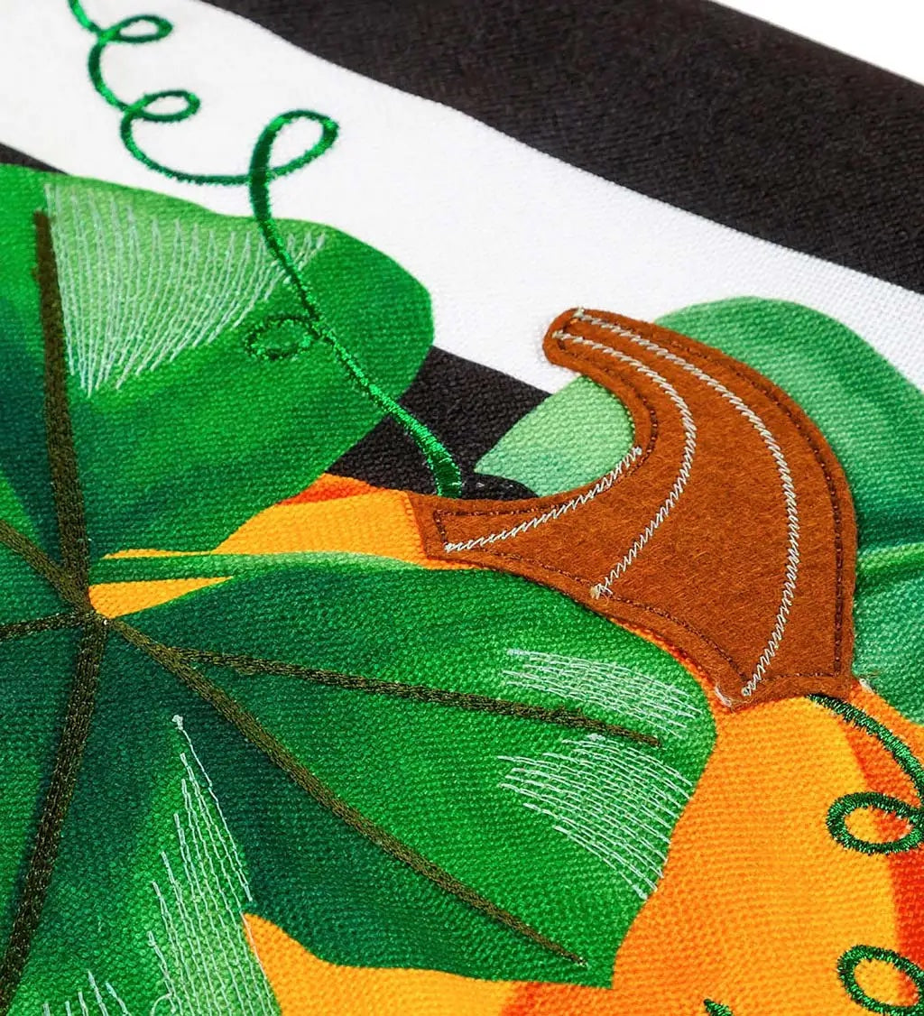 Pumpkin Stripe Garden Burlap Flag