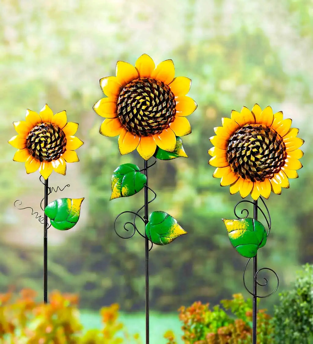 Radiant Sunflower Garden Stake, Set of 3