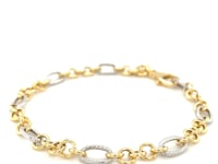 14k Two-Tone Gold Rope Motif Oval and Round Link Chain Bracelet