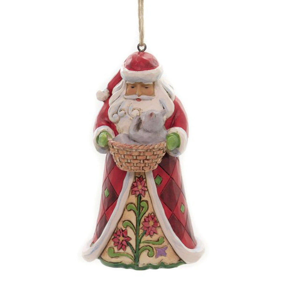 Jim Shore Santa with cat in a basket - Lake Norman Gifts