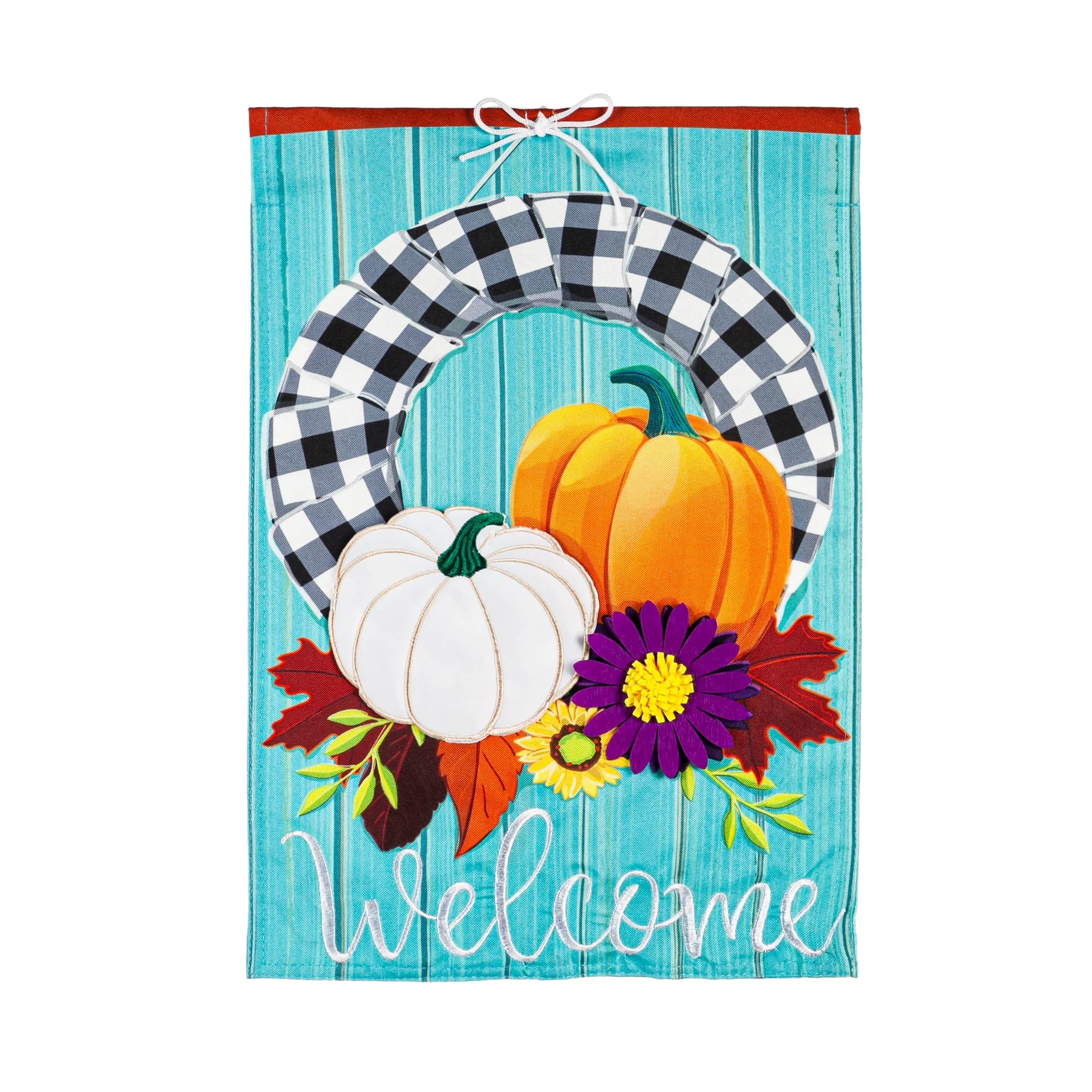 Buffalo Check Fall Wreath Garden Linen Flag - Lake Norman Gifts