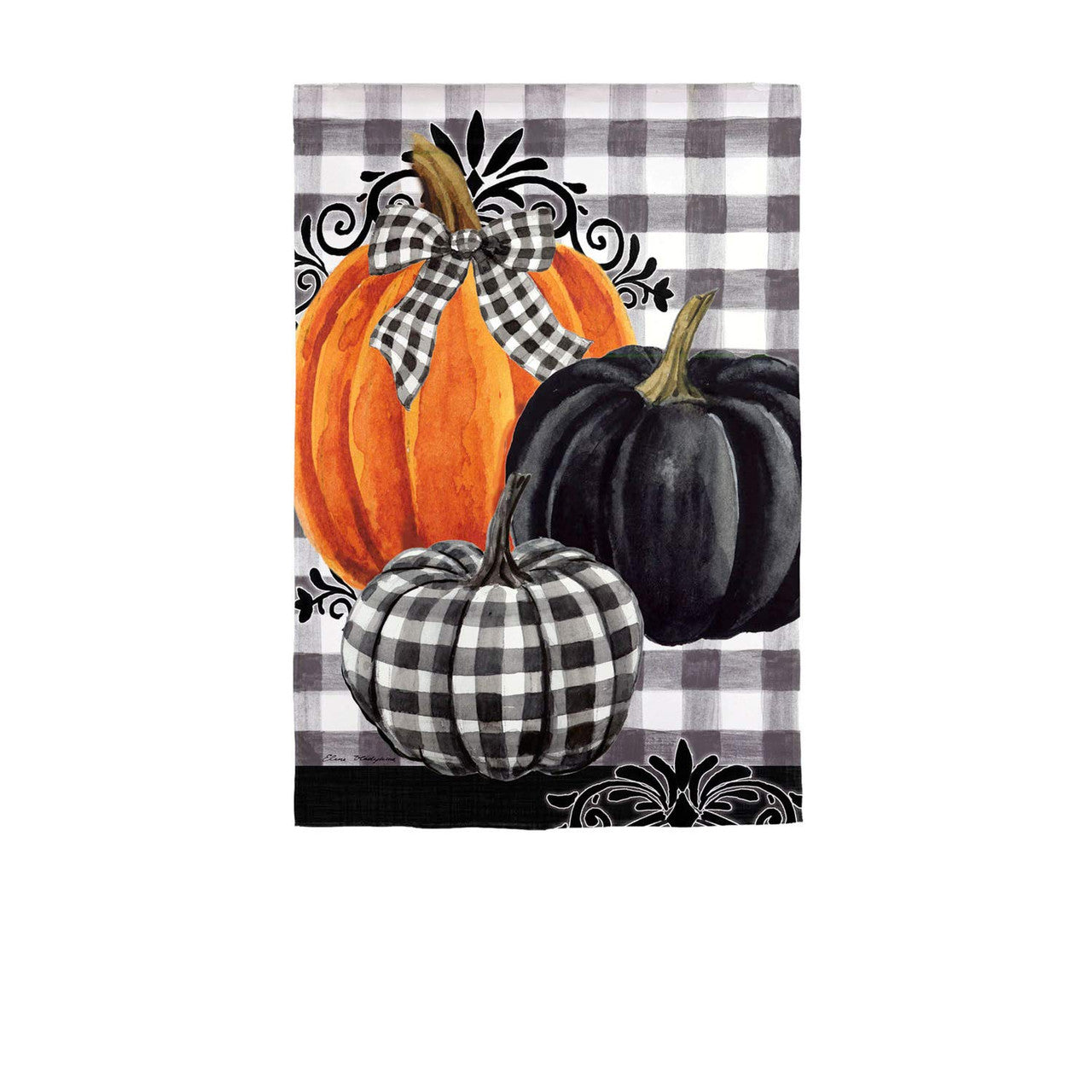 Pumpkin Check Garden Suede Flag - Lake Norman Gifts