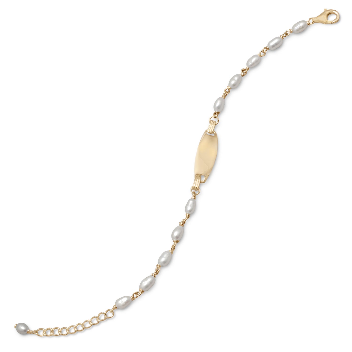 14 Karat Gold Plated Cultured Freshwater Pearl ID Bracelet