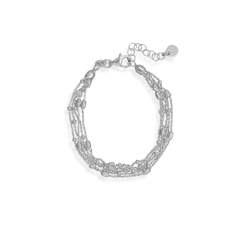6.5" + 1" Rhodium Plated Five Strand Satellite Chain Bracelet