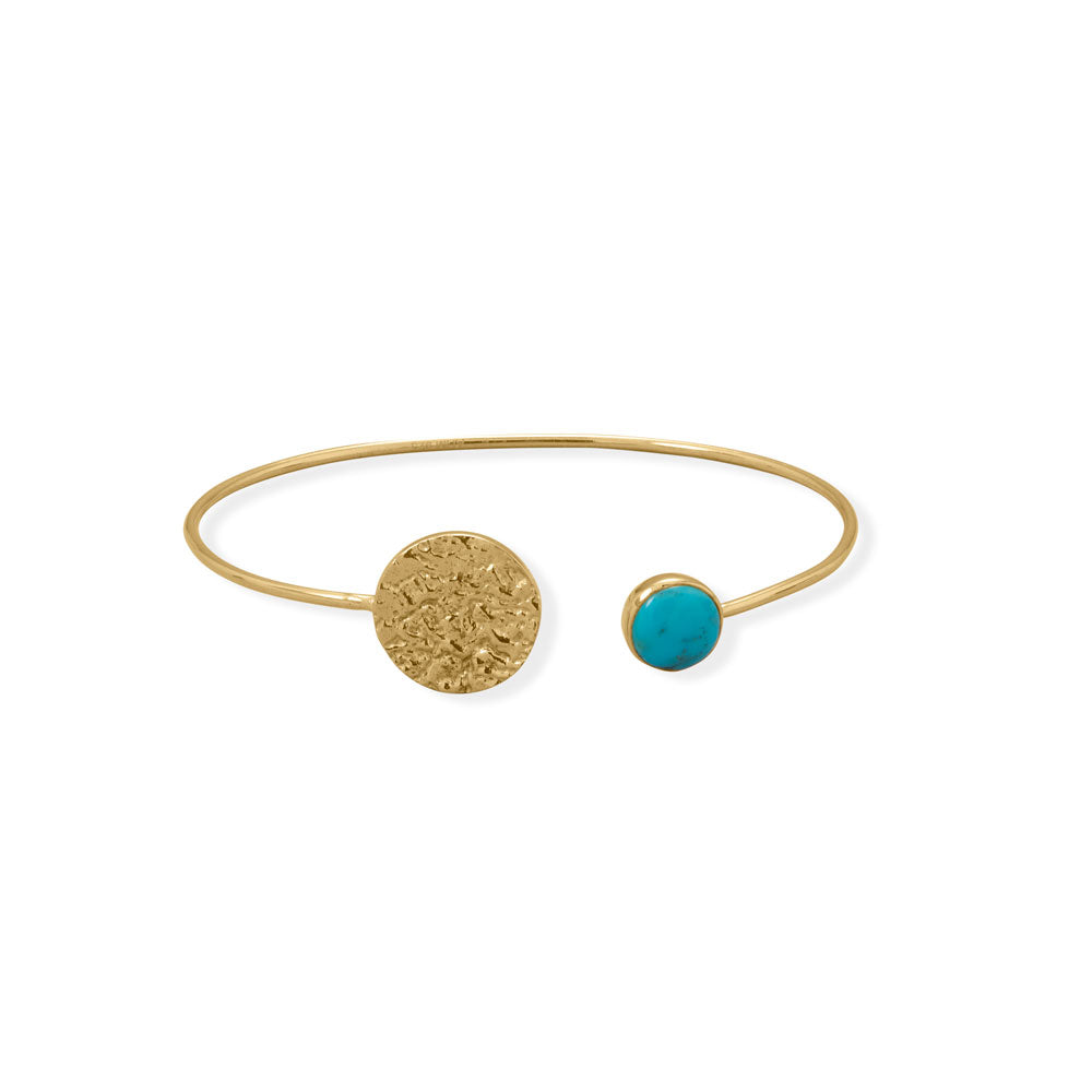 Turquoise and Hammered Disk Cuff Bracelet