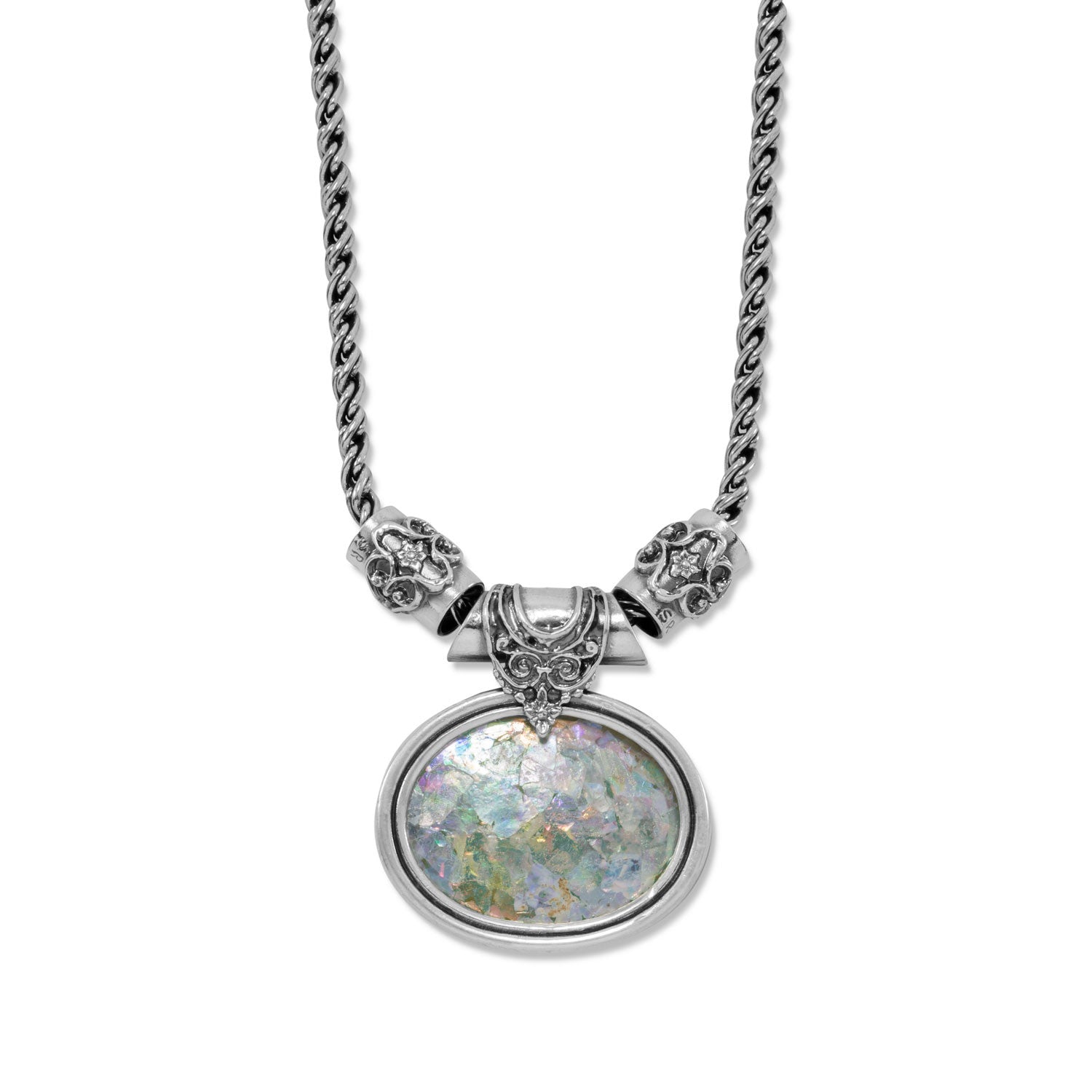 18" Large Oval Roman Glass Necklace