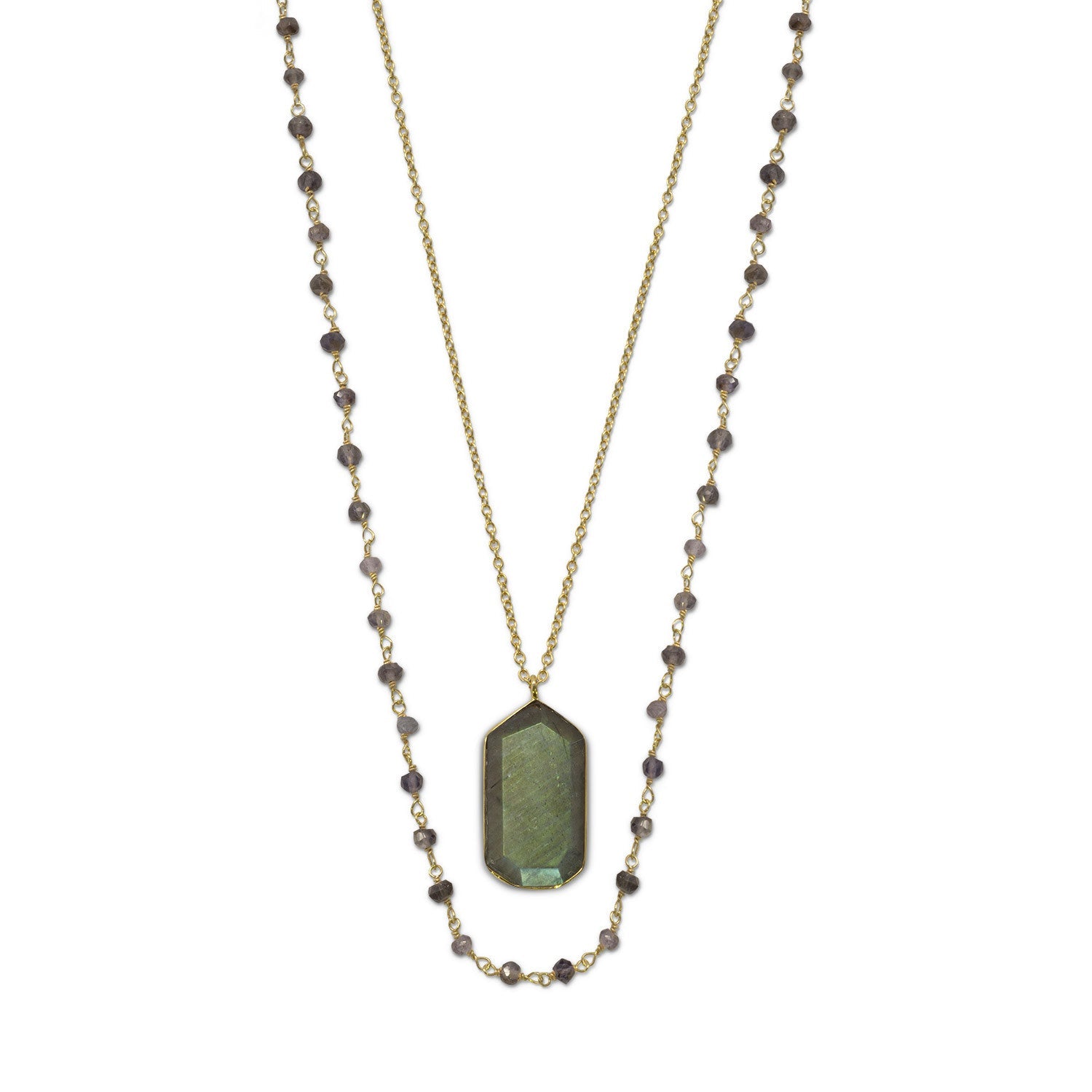 14 Karat Gold Plated Double Strand Iolite and Labradorite Necklace