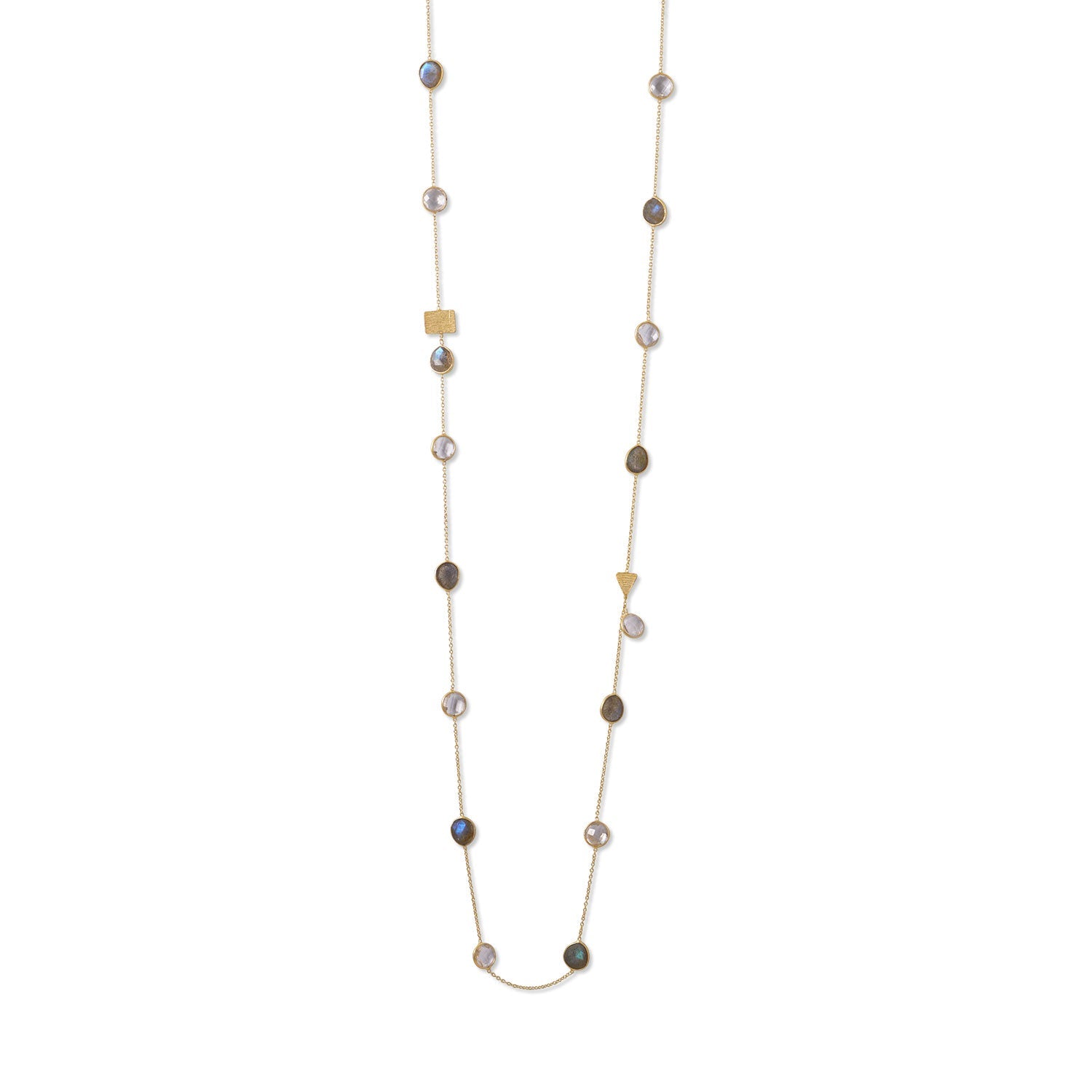 14 Karat Gold Plated Labradorite and Clear Quartz Endless Necklace