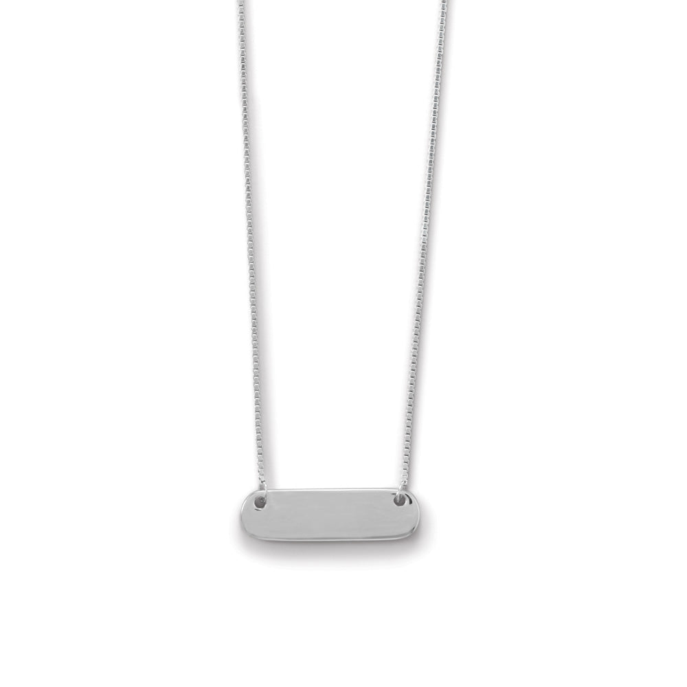 Engravable Rhodium Plated Rounded Bar Necklace