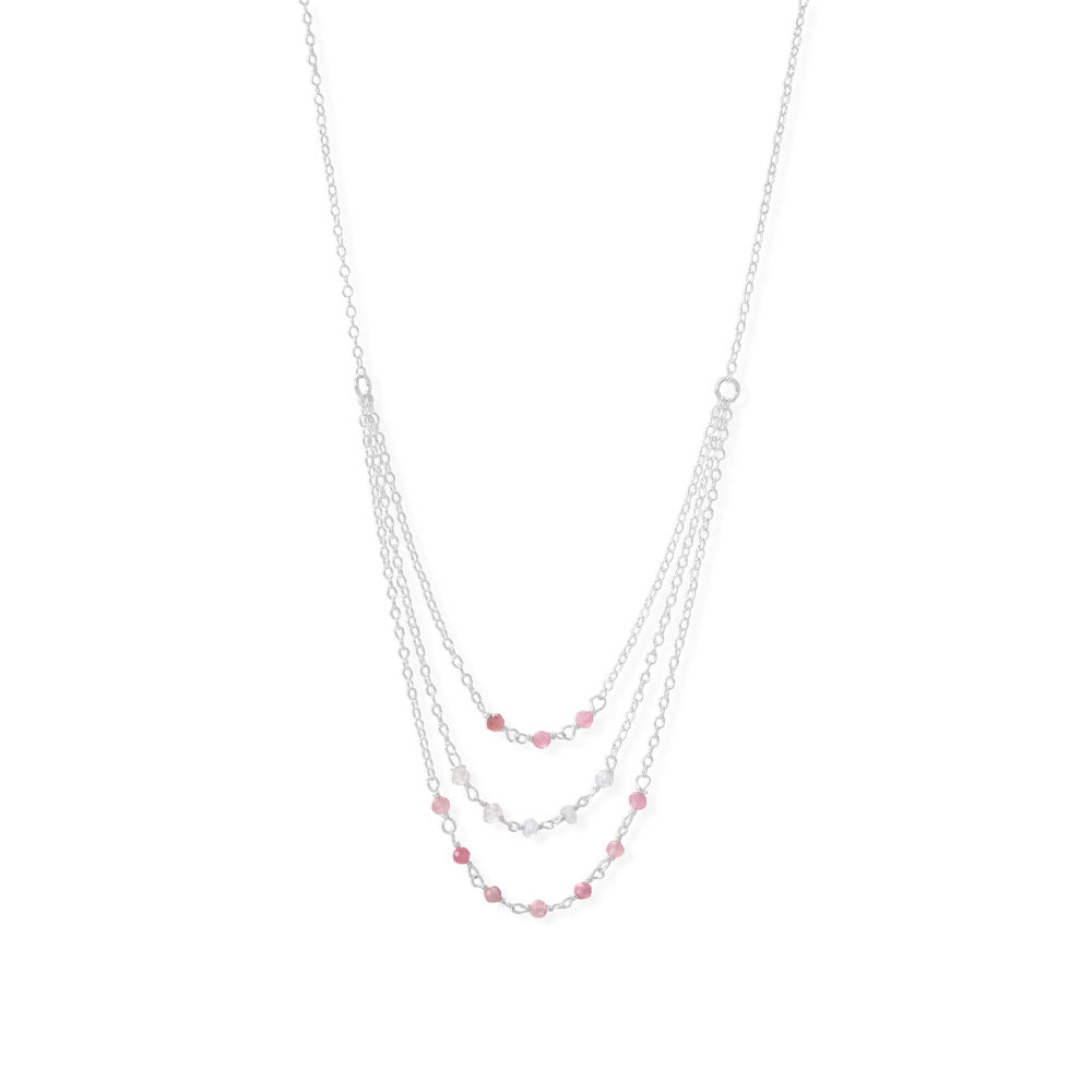 Pretty in Pink! 16" 3 Row Pink Tourmaline and Rainbow Moonstone Necklace