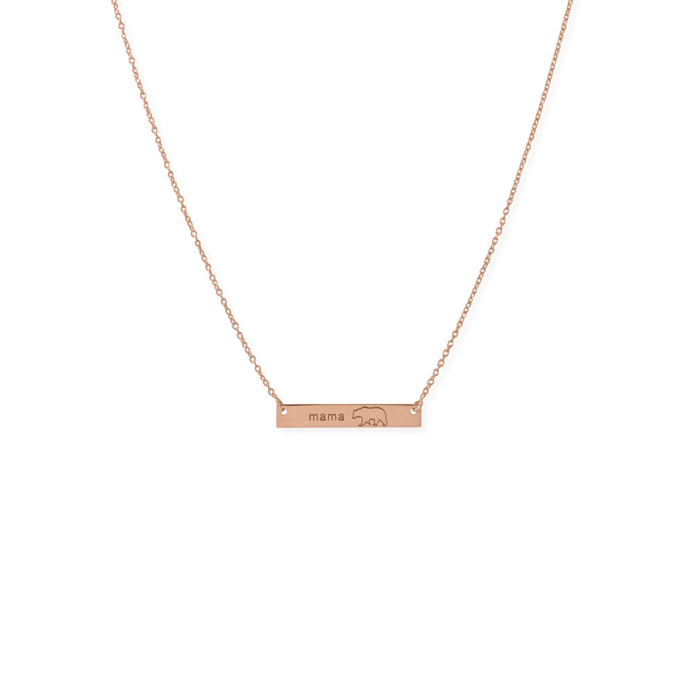 16"+2” 14K Rose Gold Plated Sterling Silver "Mama Bear" Bar Necklace