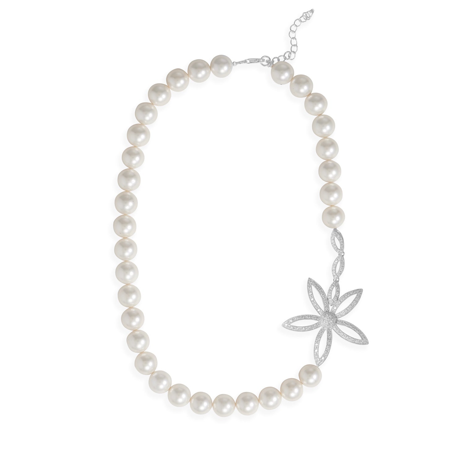 19"+2" Lacquered Mother of Pearl and CZ Daisy Necklace