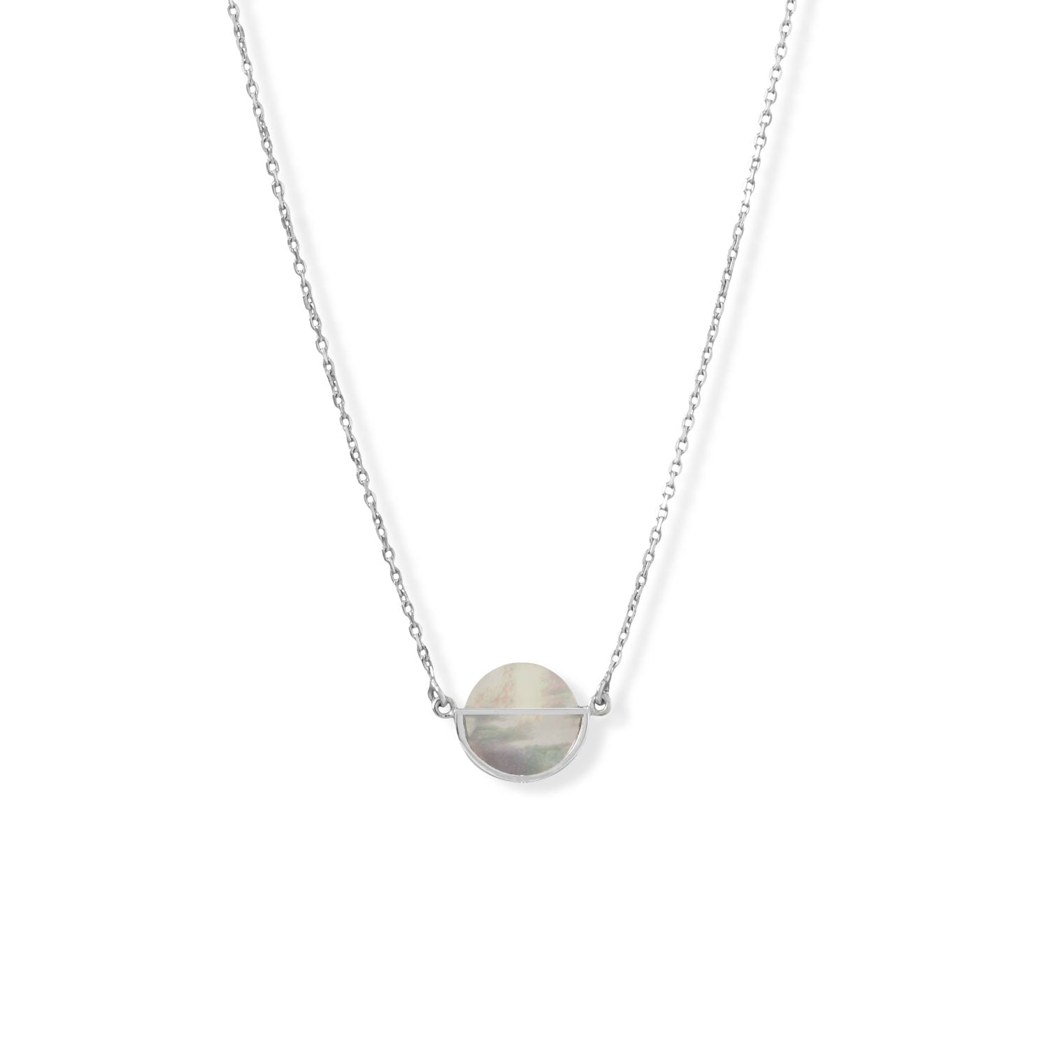 16" + 2" Rhodium Plated Round Shell Frame Necklace