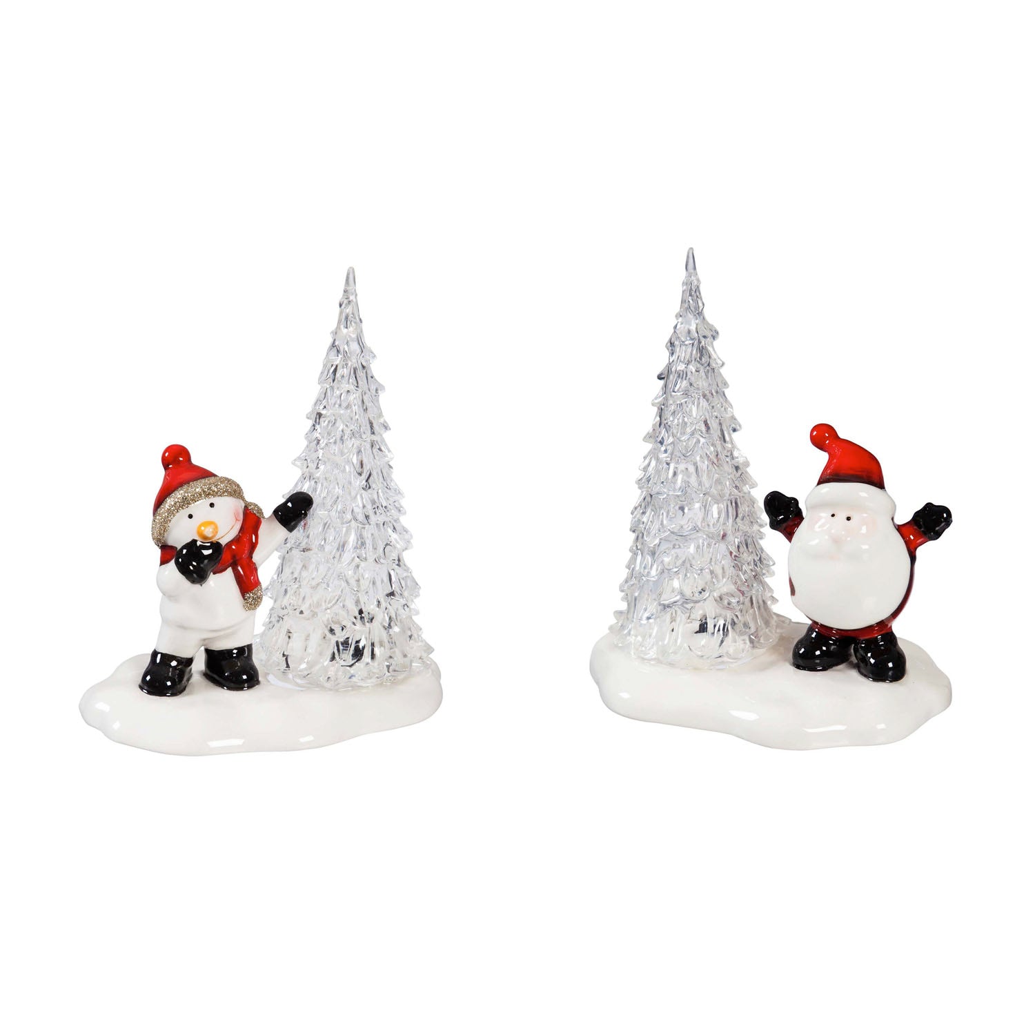 LED Ceramic Tabletop Décor, Santa and Tree/ Snowman - Lake Norman Gifts