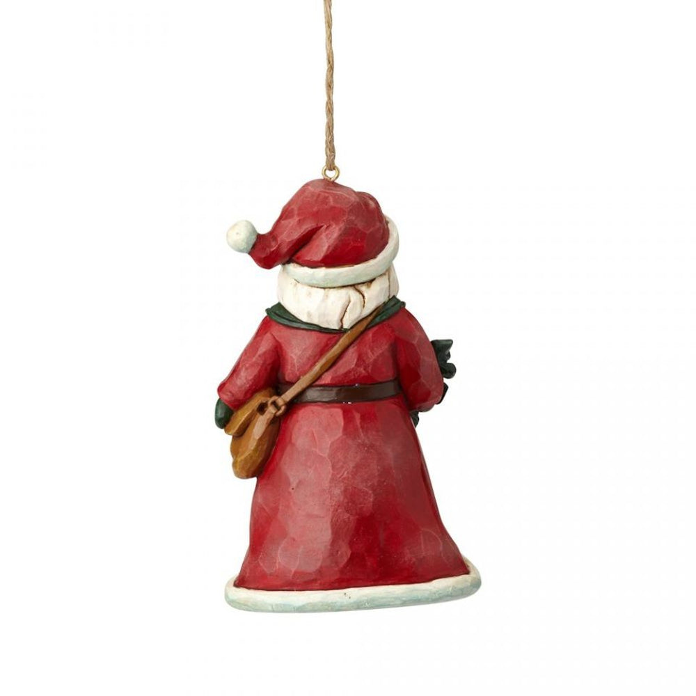 Santa Holding Holly Hanging Ornament