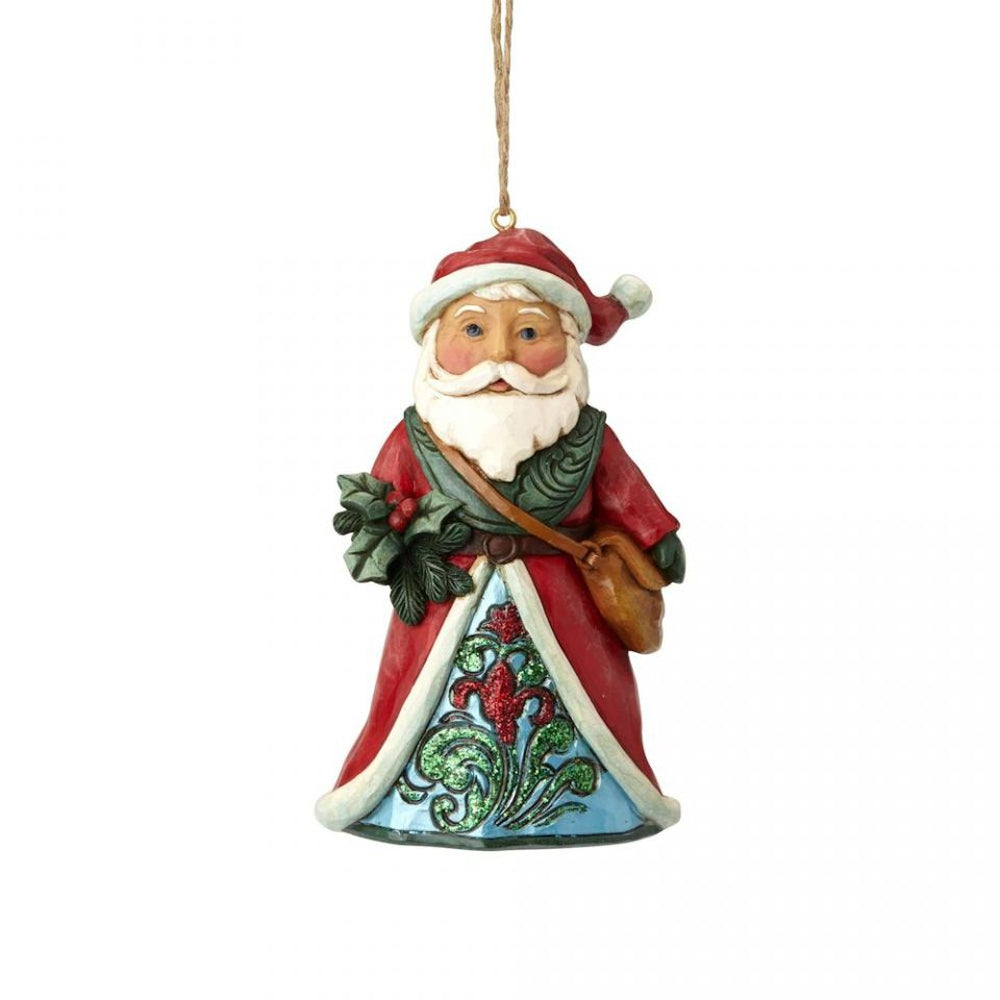Santa Holding Holly Hanging Ornament