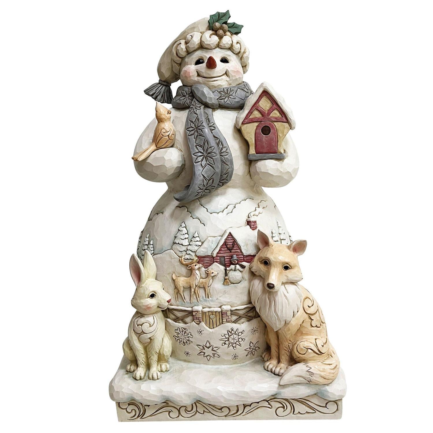 Statue - White Woodland Snowman - Lake Norman Gifts