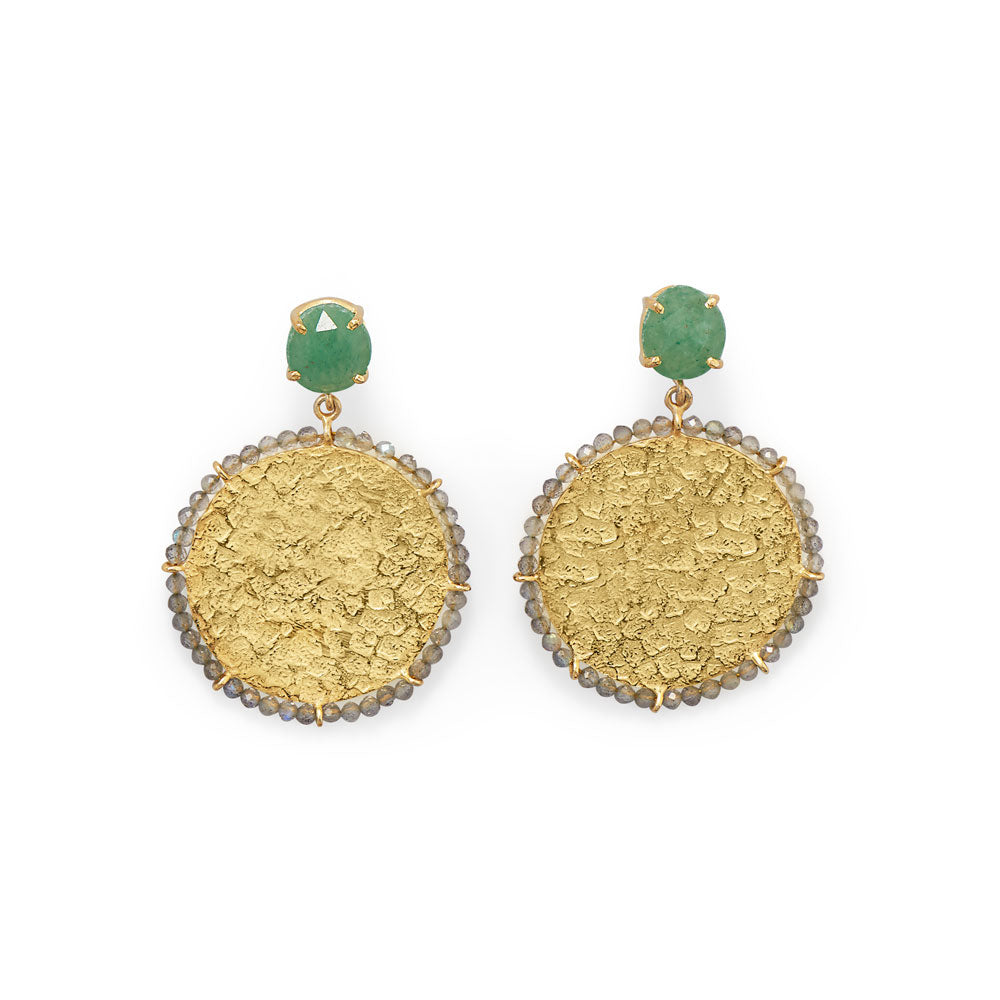 14 Karat Gold Plated Green Aventurine and Labradorite Earrings