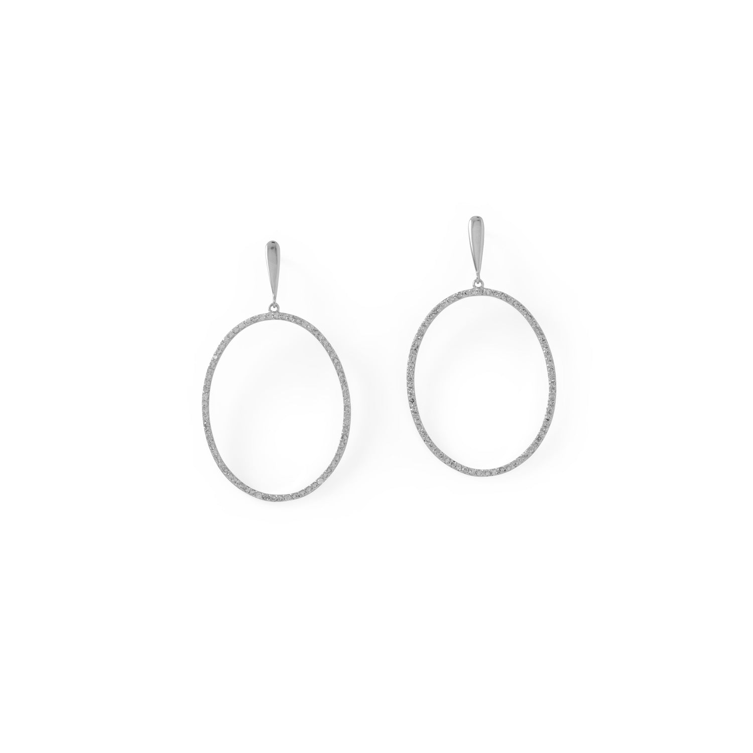 Rhodium Plated CZ Oval Post Earrings