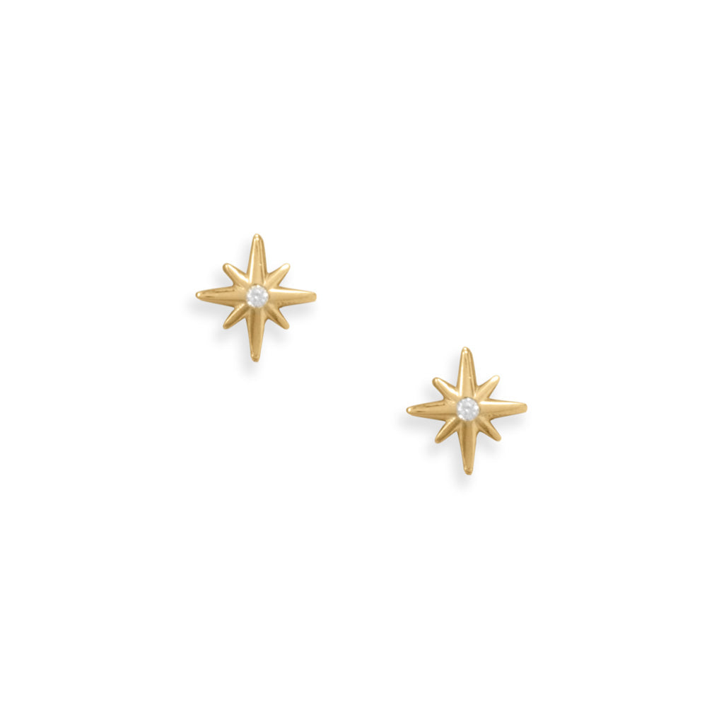 Sweet Stars! 14 Karat Gold Plated CZ Star Stud Earrings