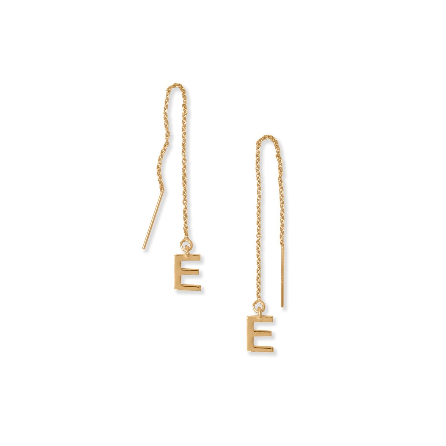 14 Karat Gold Plated "E" Initial Threader Earrings