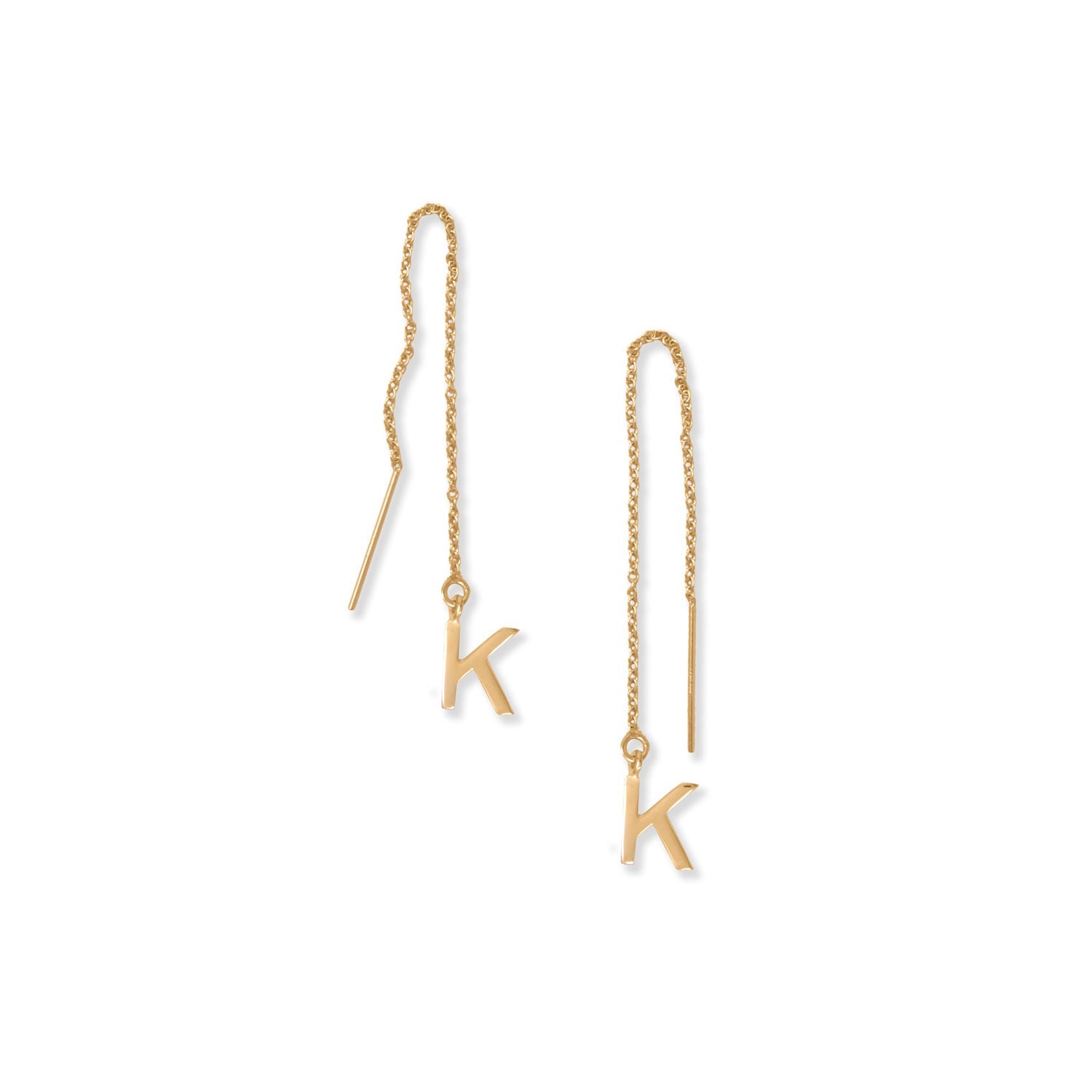 14 Karat Gold Plated "K" Initial Threader Earrings
