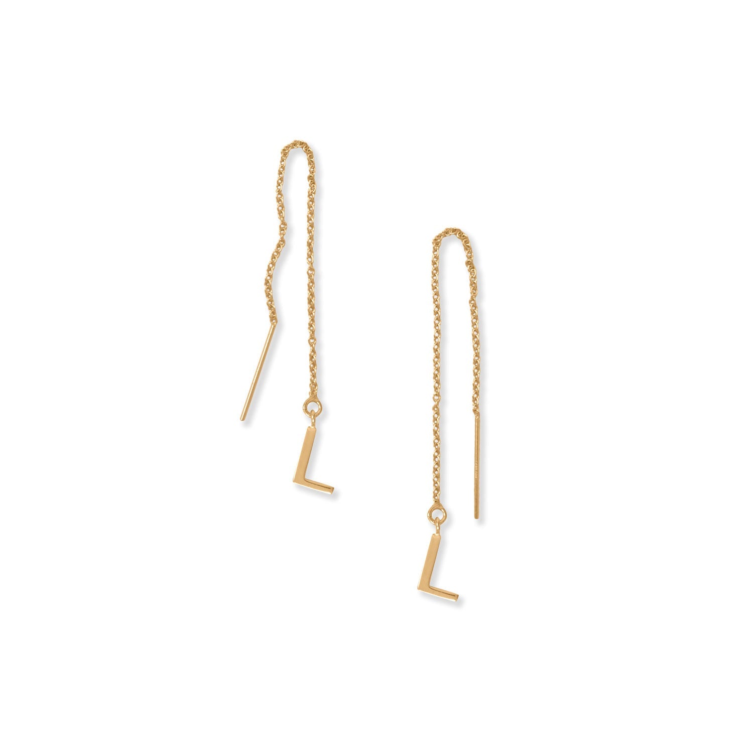 14 Karat Gold Plated "L" Initial Threader Earrings