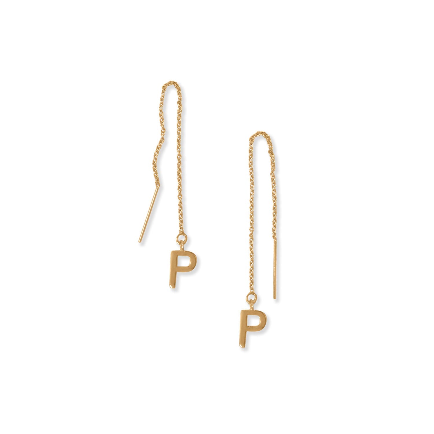 14 Karat Gold Plated "P" Initial Threader Earrings