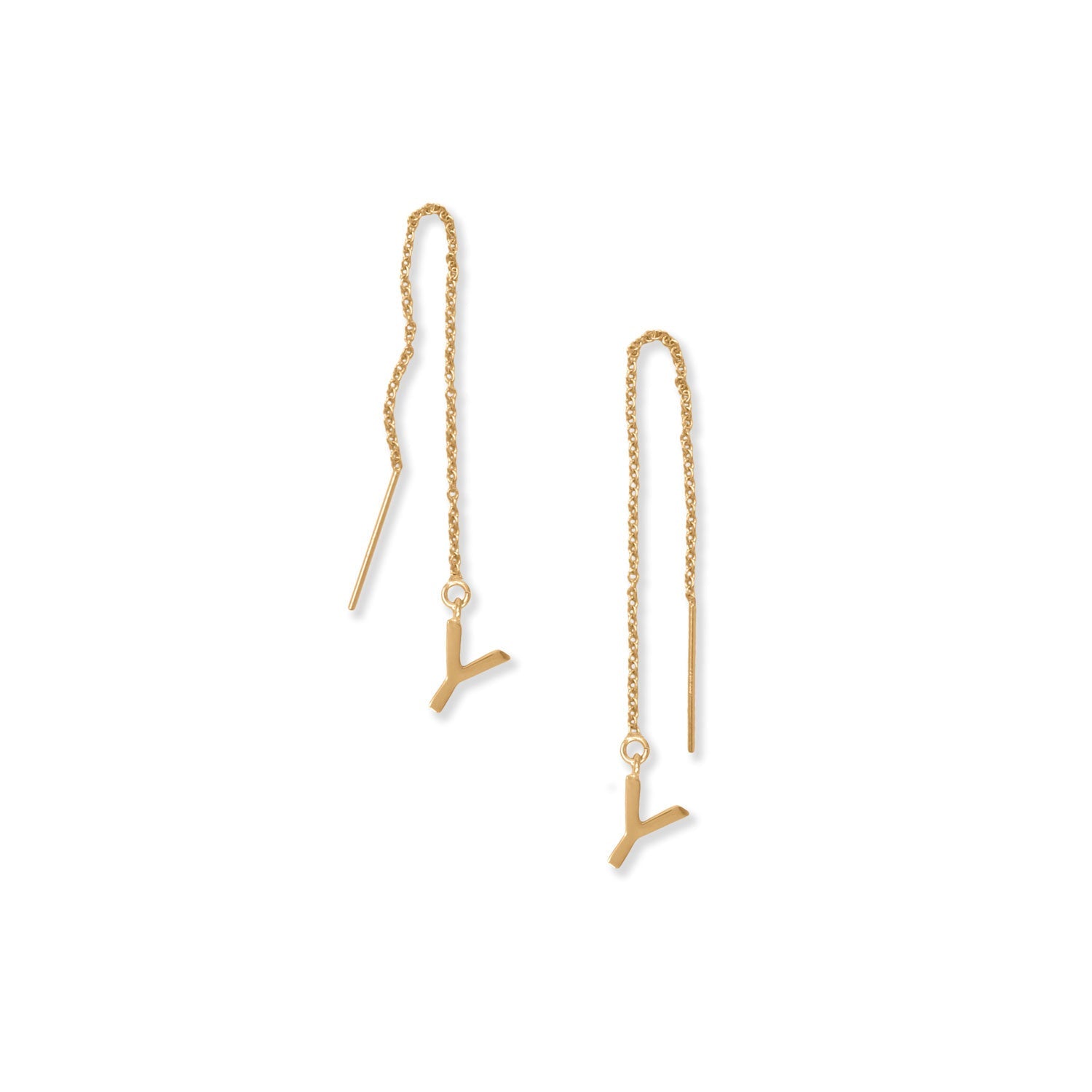 14 Karat Gold Plated "Y" Initial Threader Earrings
