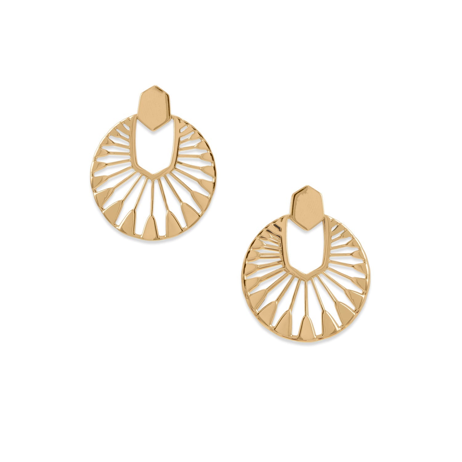 14 Karat Gold Plated Sun Dial Design Earrings