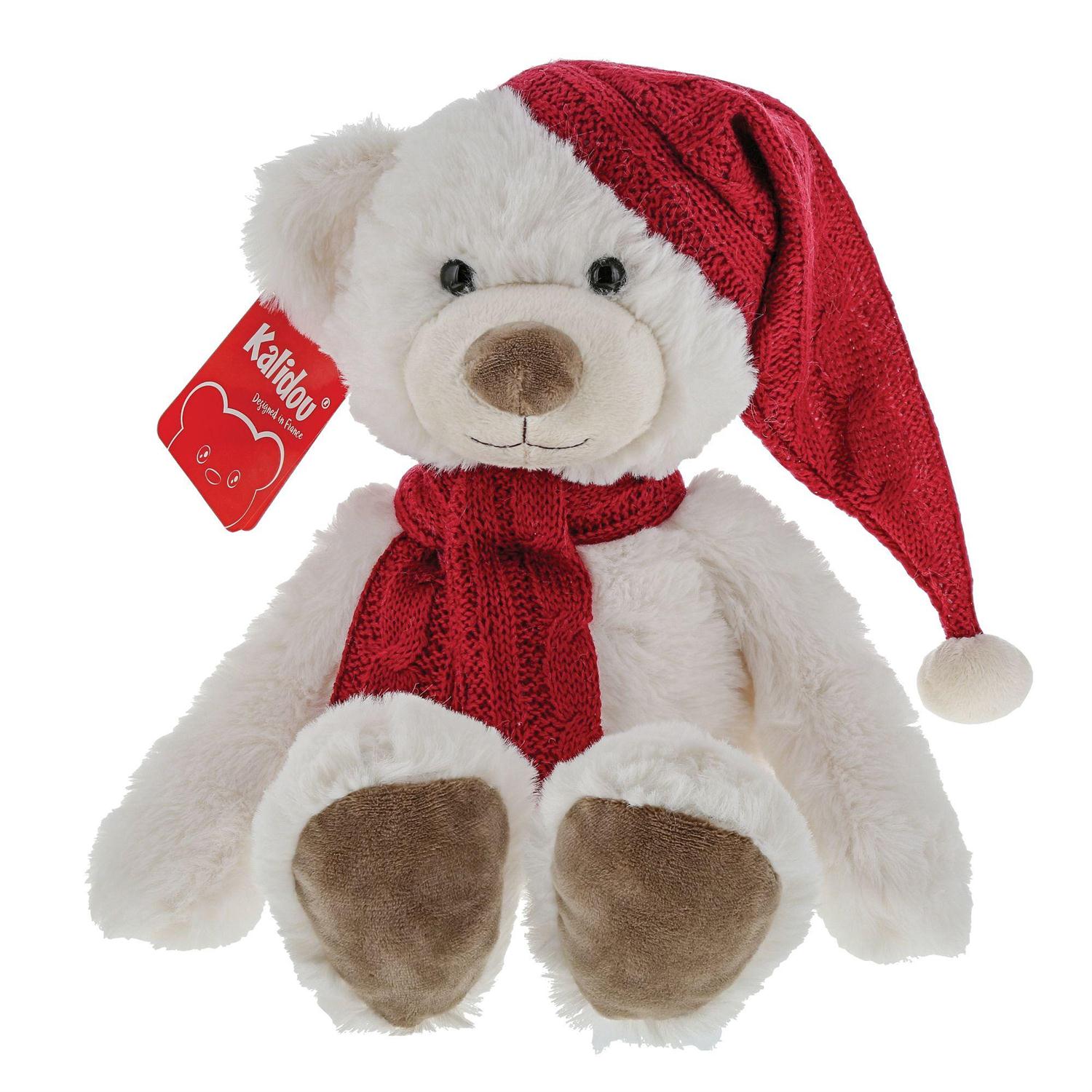 Large White Teddy Bear with Red Hat and Scarf - Lake Norman Gifts