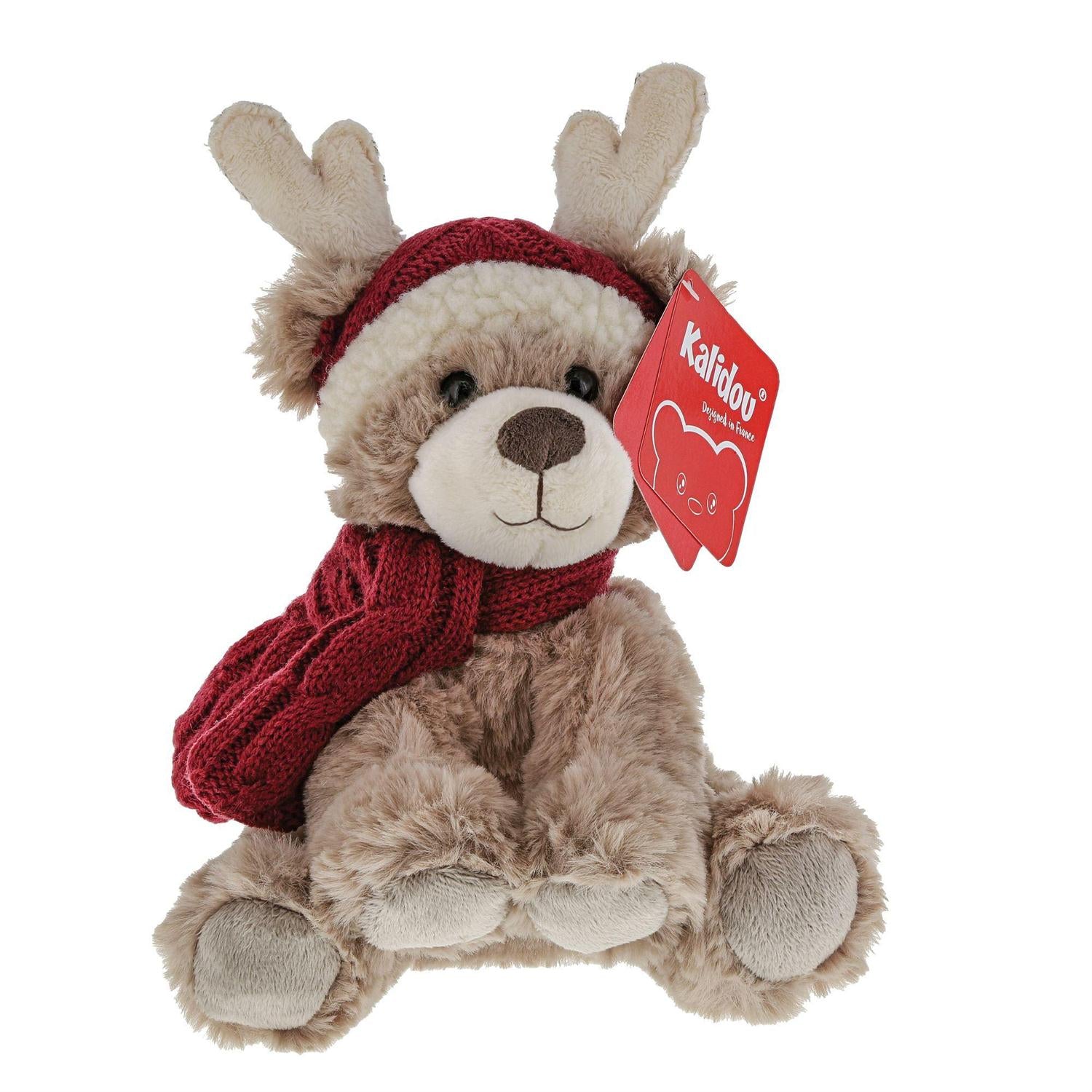Brown Reindeer Teddy with Red Hat & Scarf - Lake Norman Gifts