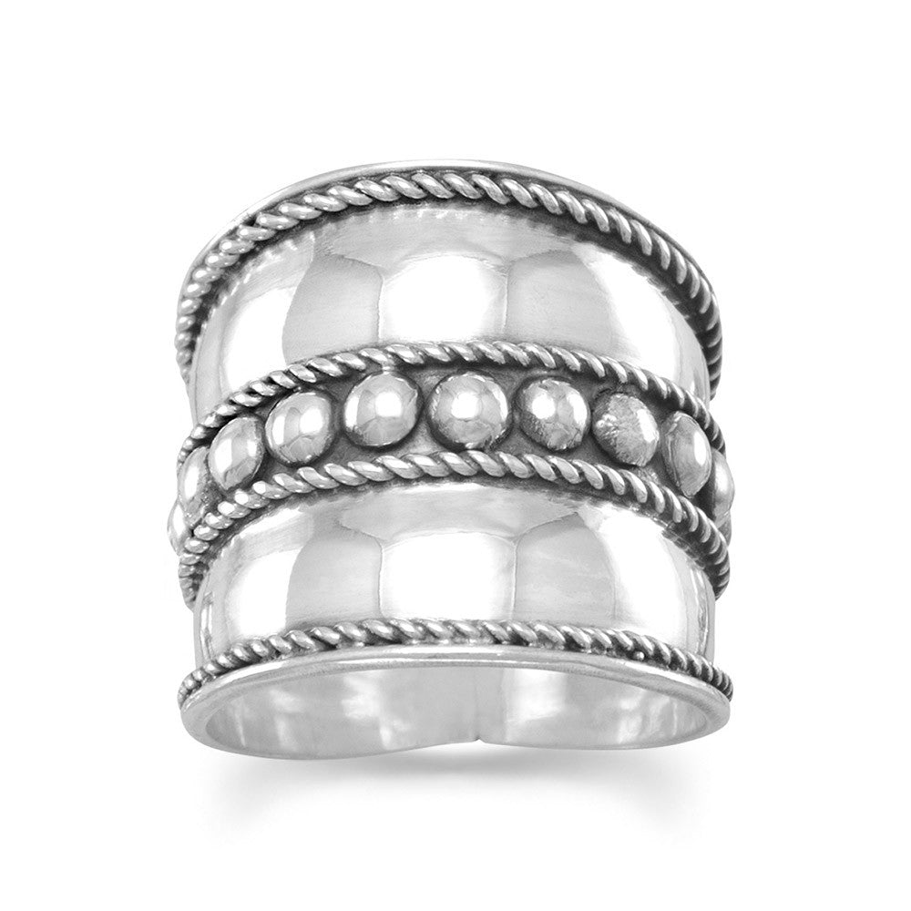 Bali Ring with Flat Beads in the Center and Rope Edge