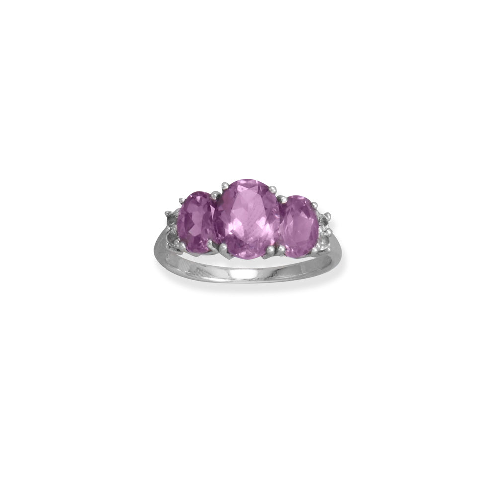 Rhodium Plated Amethyst and White Topaz Ring