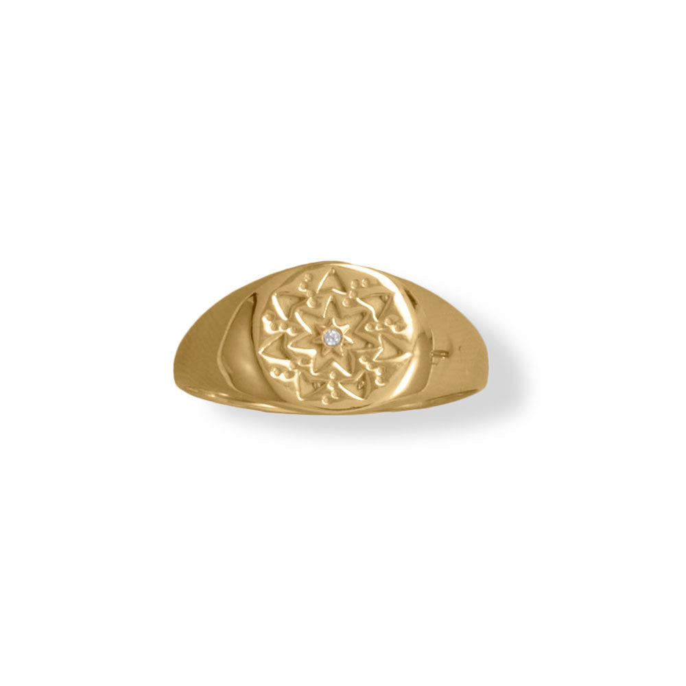 14 Karat Gold Plated Round CZ Star Ring