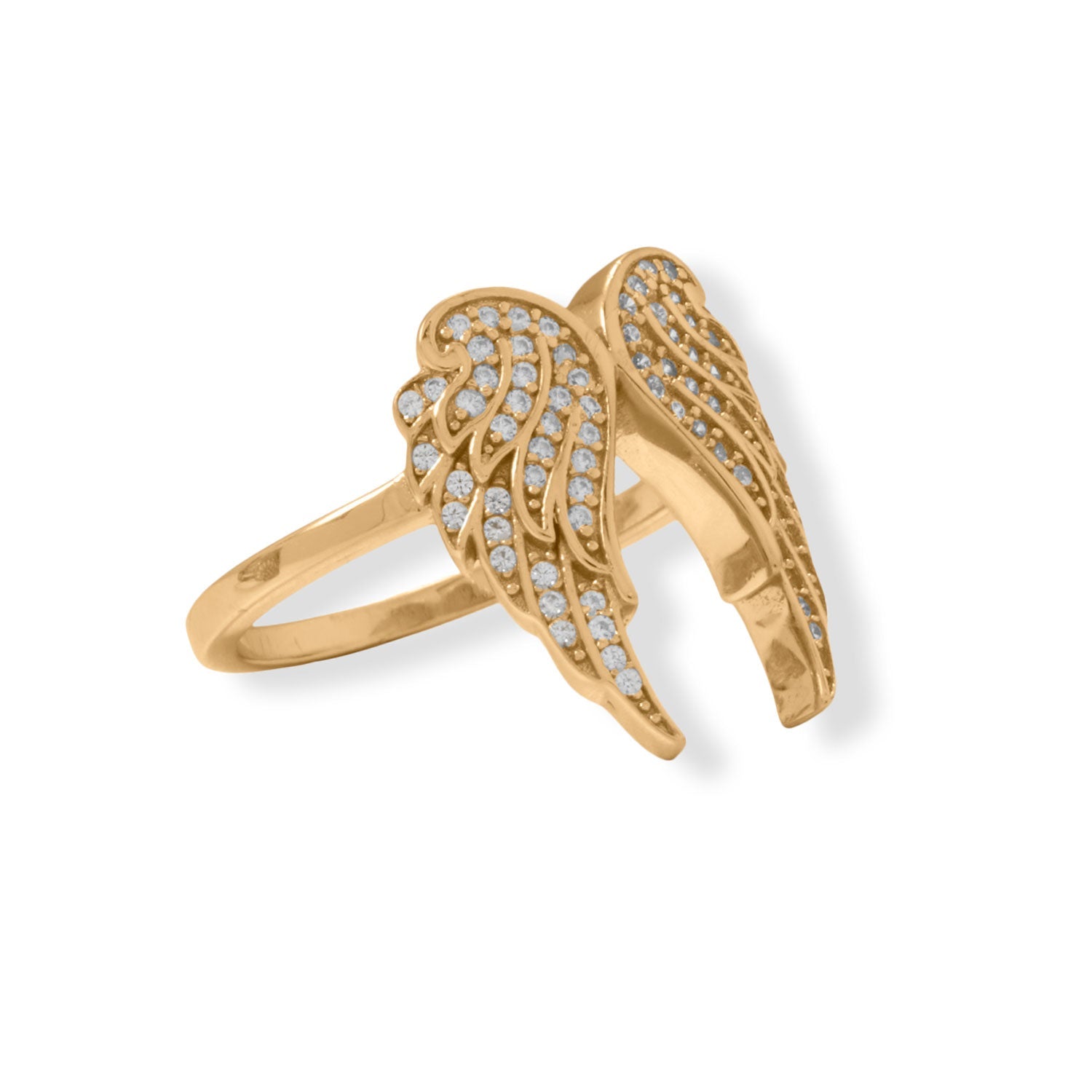 16 Karat Gold Plated CZ Angel Wings Ring