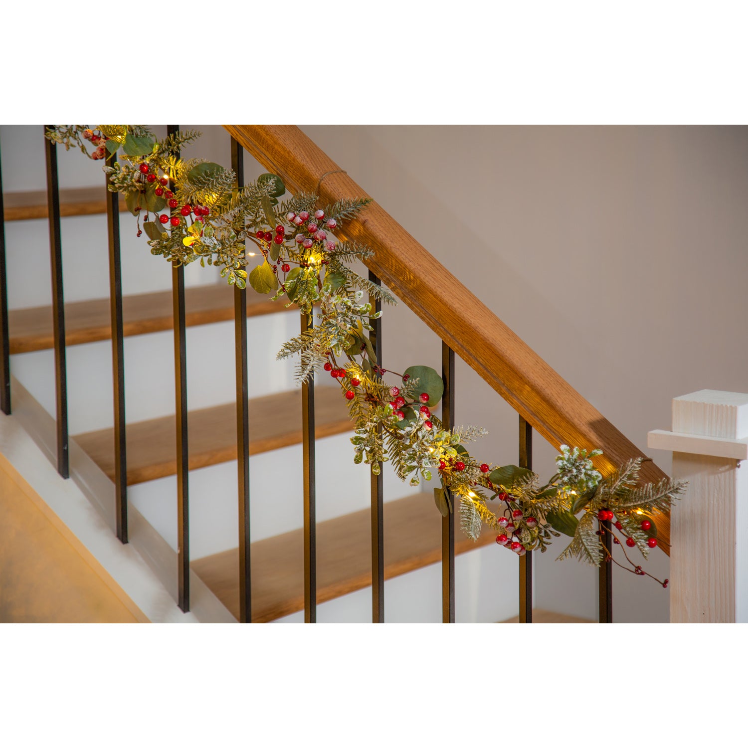 54" LED Frosted Berries and Eucalyptus  Artificial - Lake Norman Gifts