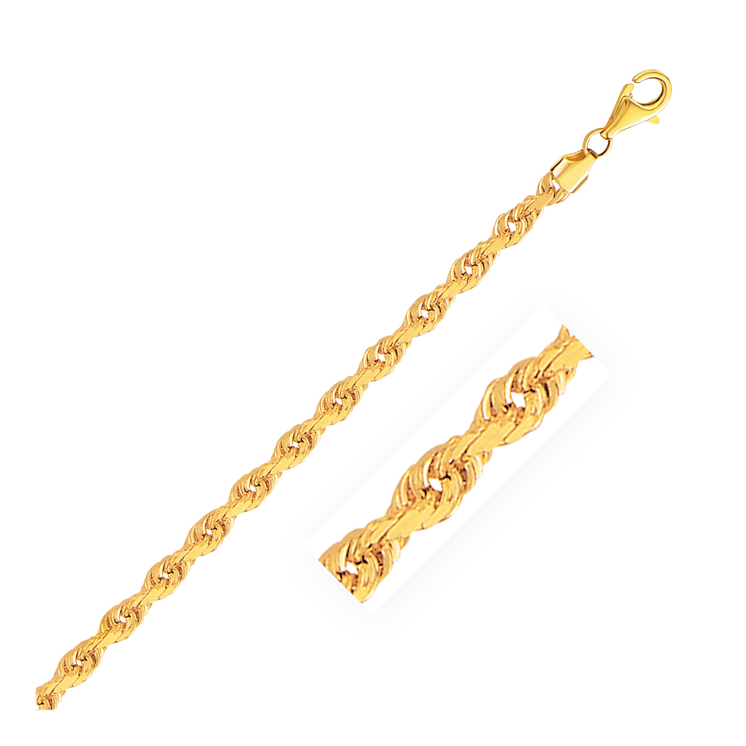 4.0mm 14k Yellow Gold Solid Diamond Cut Rope Bracelet