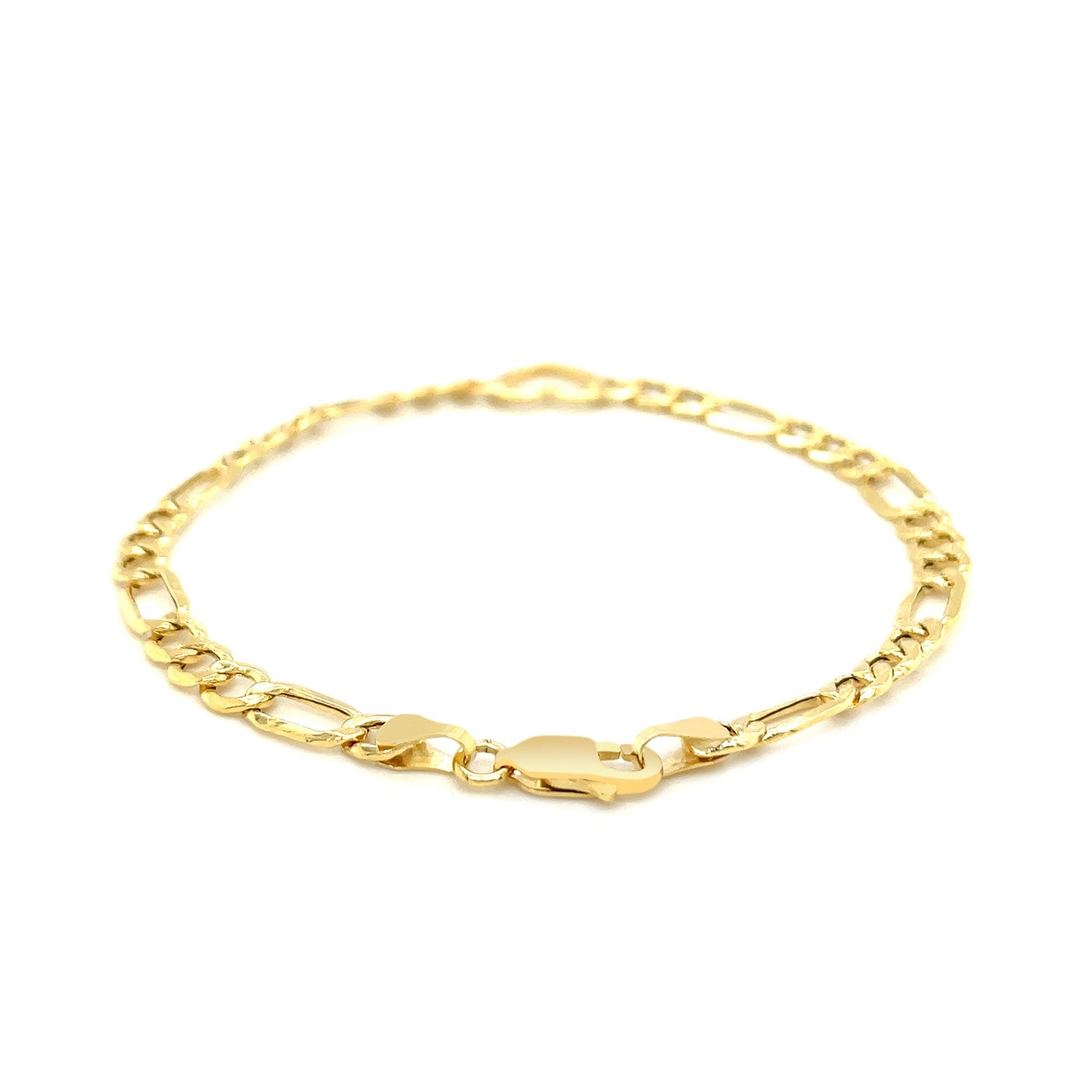 14k Yellow Gold 7 inch Figaro Chain Bracelet with Heart