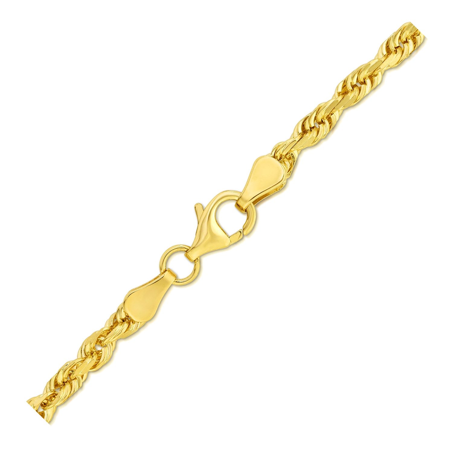 4.0mm 10k Yellow Gold Solid Diamond Cut Rope Bracelet