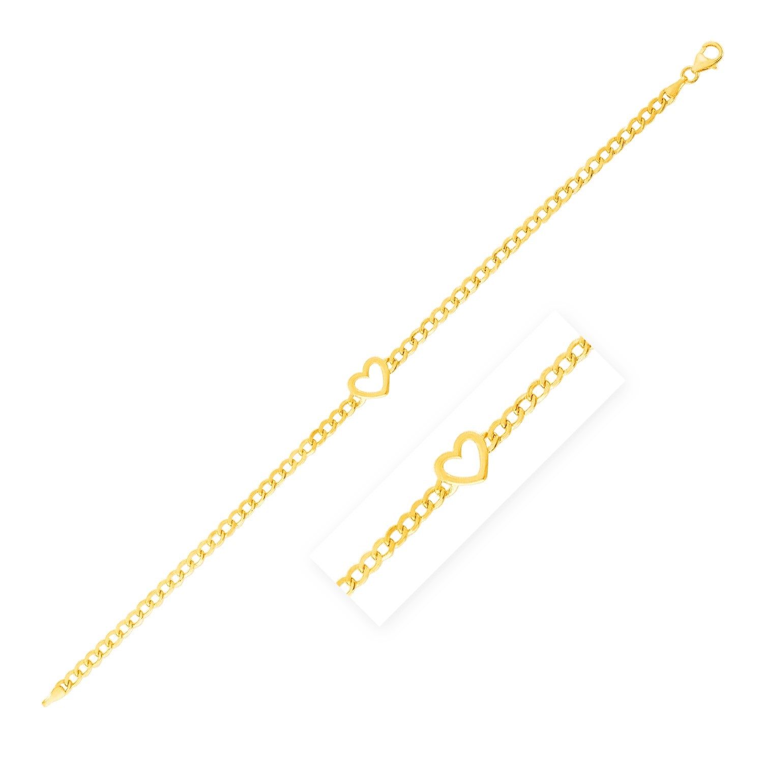 14k Yellow Gold 7 inch Curb Chain Bracelet with Heart