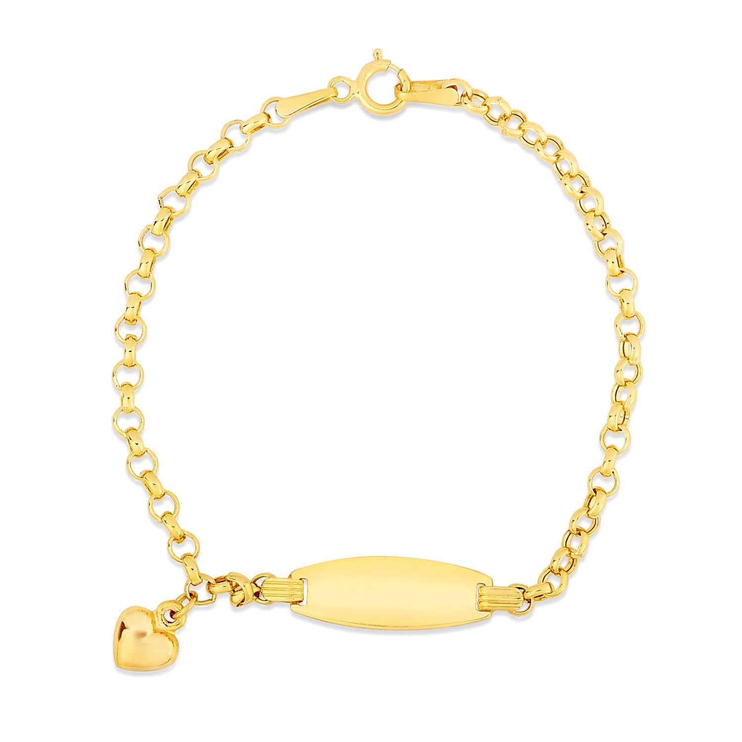 14k Yellow Gold Heart Accented Children's Cable Chain ID Bracelet