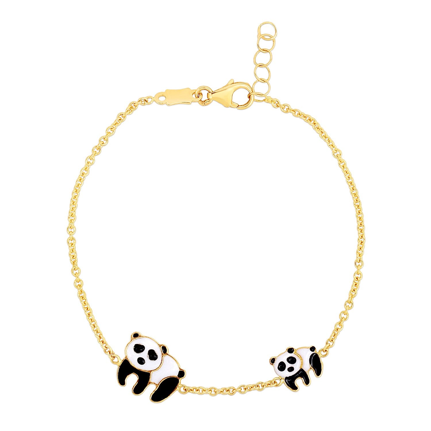 14k Yellow Gold Childrens Bracelet with Enameled Panda Bears