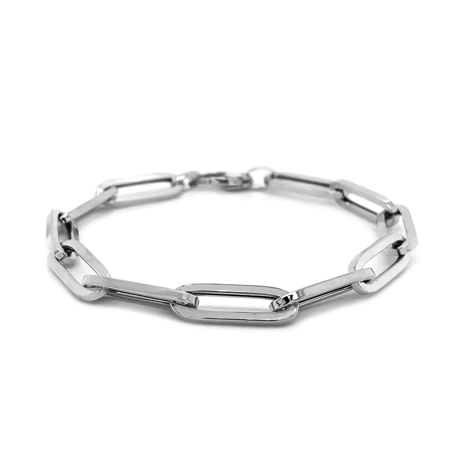 14K White Gold Extra Wide Paperclip Chain Bracelet