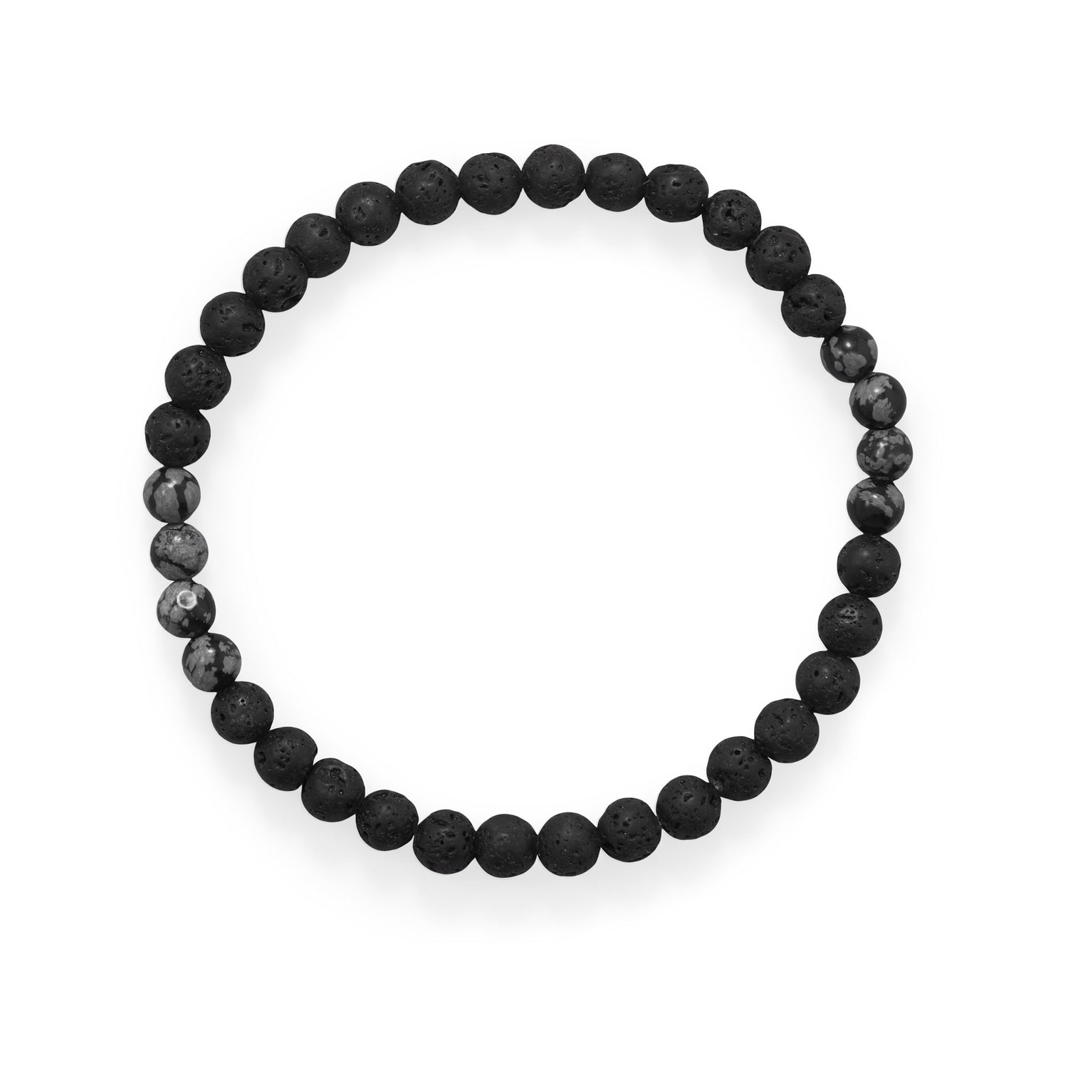 8" Black Lava and Snowflake Obsidian Stretch Bracelet