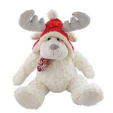 Kalidou - White Moose with Red Hat - 14" - Lake Norman Gifts