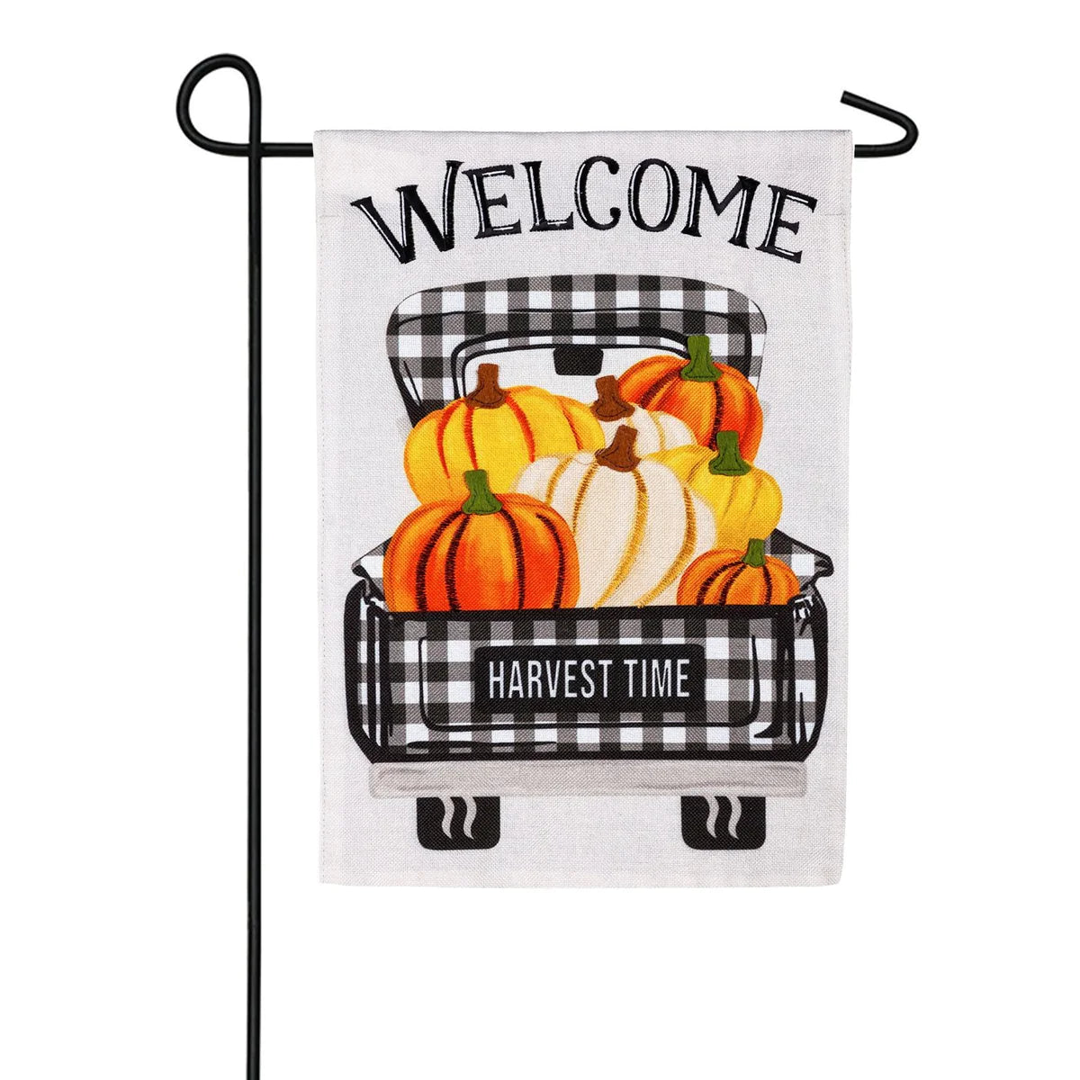 Pumpkin Plaid Truck Garden Burlap Flag