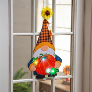 Fall Gnome with Pumpkin LED Window Décor - Lake Norman Gifts