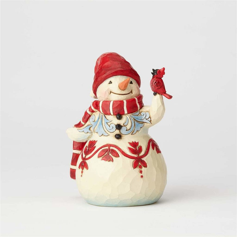 Pint Size Snowman Red/White with Cardinal - Lake Norman Gifts